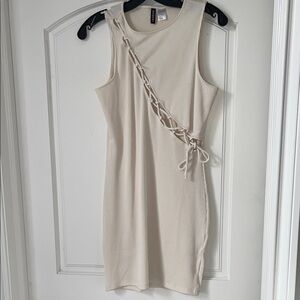 H&M Cream Lace-Up Mini Dress